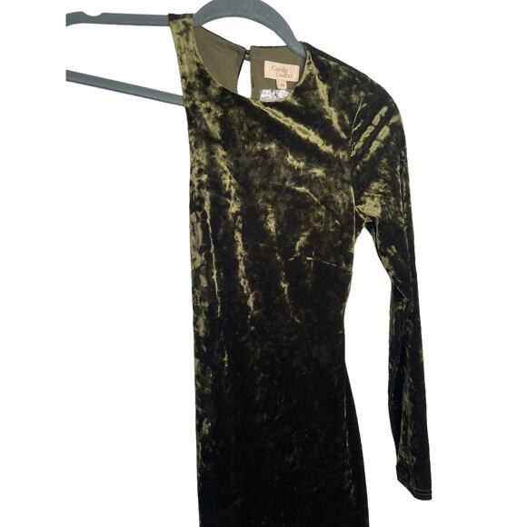 Camila Coelho Gabriel Velvet Maxi Dress Asymmetric Lace Up Cut Out Olive Size S - Picture 10 of 15